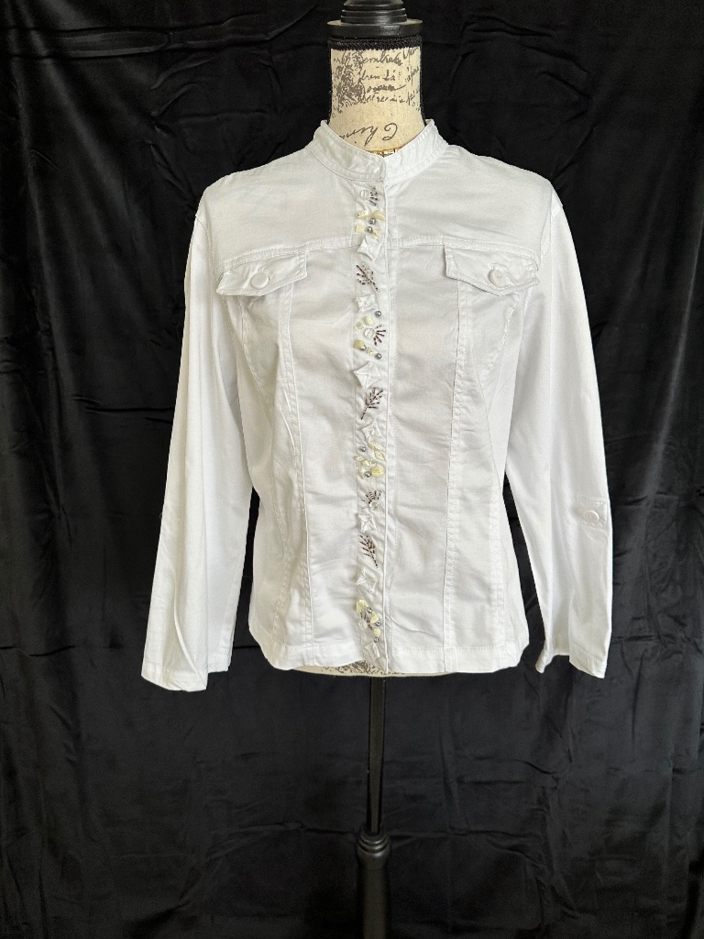 Hearts of Palm, white embellished jacket, size 12